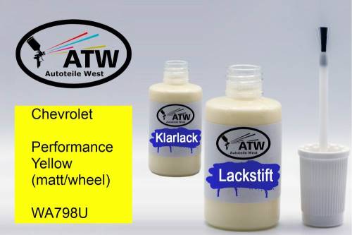 Chevrolet, Performance Yellow (matt/wheel), WA798U: 20ml Lackstift + 20ml Klarlack - Set, von ATW Autoteile West.